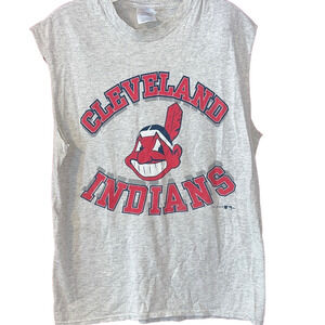 Vintage 90’s Hanes Men’s Gray Tank Top with Cleveland Indians Chief Wahoo M